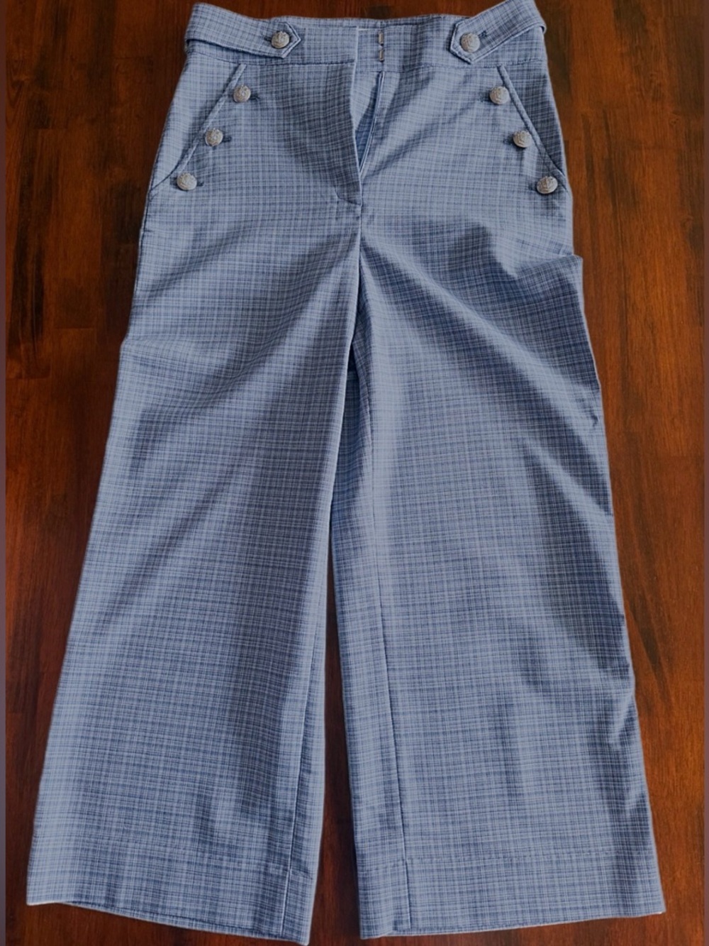 Veronica Beard wide leg check trousers blue tailored pants (Size 2)